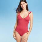 Women's Ruffle Strap One Piece Swimsuit - Shade & Shore Cinnamon Red