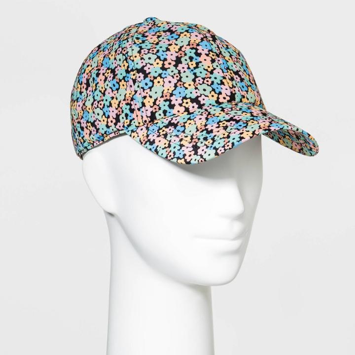 Women's Nylon Floral Print Baseball Hat - Wild Fable Black