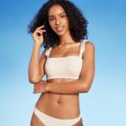 Women's Lightly Lined Shoulder Tie Ribbed Bralette Bikini Top - Shade & Shore Cream