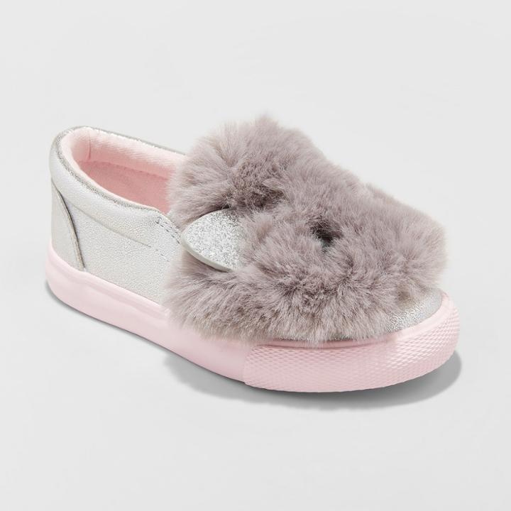 Toddler Girls' Atti Slip On Monster Critter Sneakers With Glitter - Cat & Jack Gray