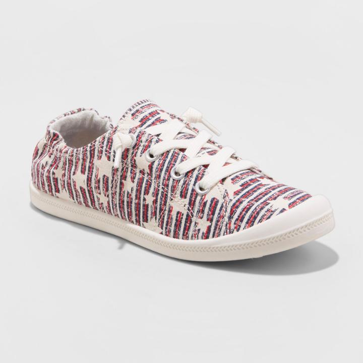 Women's Mad Love Lennie Lace Up Flexible Bottom Stripe Canvas Sneakers - Navy (blue)