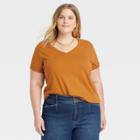 Women's Plus Size Short Sleeve V-neck Slim Fit Essential T-shirt - Ava & Viv Rust