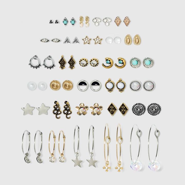 Multi Plate And Stone Earring Set 30pc - Wild Fable , Grey