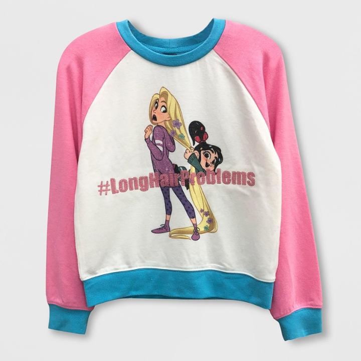 Girls' Disney Wreck-it Ralph Raglan Pullover Sweater - White/turquoise