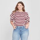 Women's Plus Size Striped Ruffle Short Sleeve T-shirt - Universal Thread Red/white