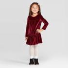 Toddler Girls' Long Sleeve Velour Dress - Cat & Jack Maroon 12m, Toddler Girl's, Red