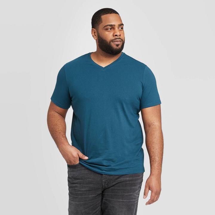 Men's Tall Standard Fit Short Sleeve V-neck Crew T-shirt - Goodfellow & Co Dark Blue
