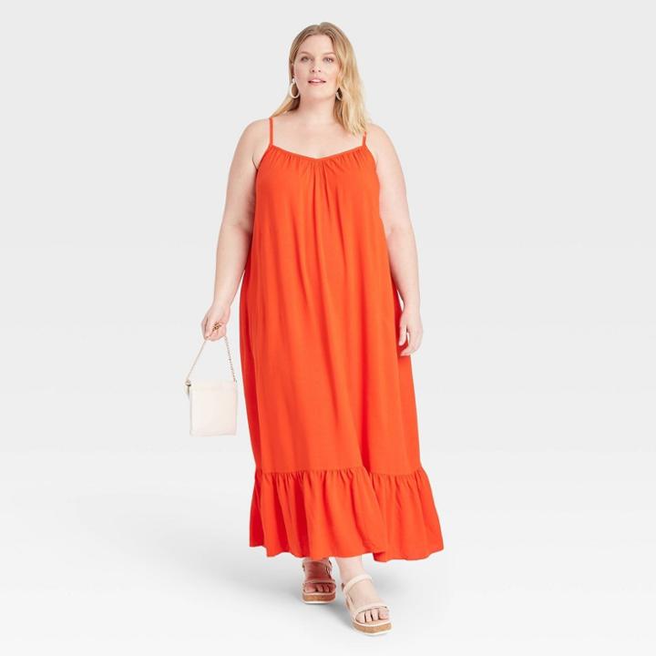 Women's Plus Size Sleeveless Floating Dress - Ava & Viv Red X