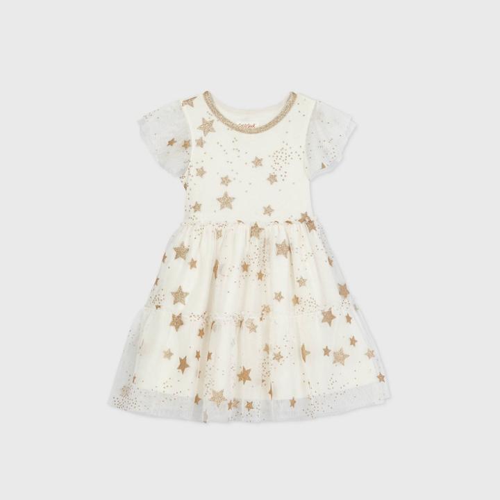 Toddler Girls' Glitter Star Short Sleeve Dress - Cat & Jack Cream