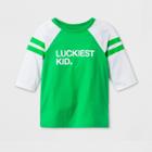 Toddler 3/4 Sleeve 'luckiest Kid' Baseball T-shirt - Cat & Jack Green 3t, Kids Unisex