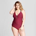 Costa Del Sol Women's Striped Plus Size Crochet One Piece - Burgundy