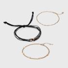 Shiny Gold With Cord Anklet Set - Wild Fable Black