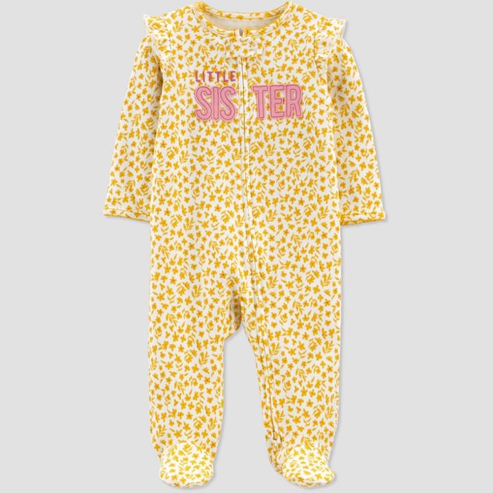 Baby Girls' Floral 'little Sister' Interlock Footed Pajama - Just One You Made By Carter's Gold Newborn