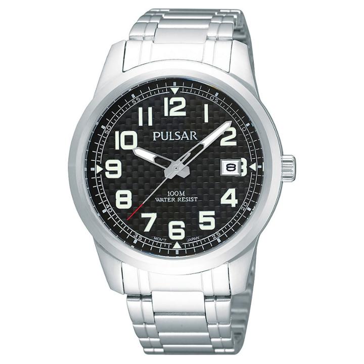 Men's Pulsar Calendar Watch - Silver Tone With Black Dial - Pxha07x