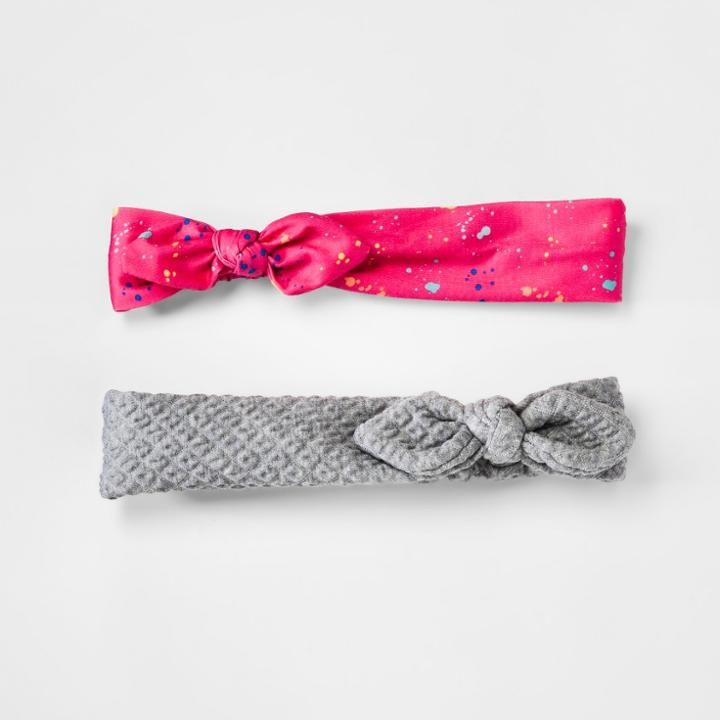 Girls' 2pk Print, Quilt Headwraps - Cat & Jack Pink/gray,