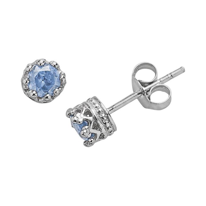 1/2 Tcw Tiara Sterling Silver 4mm Round-cut Aquamarine Crown Earrings