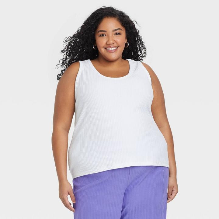 Women's Plus Size Ribbed Tank Top - Ava & Viv White X