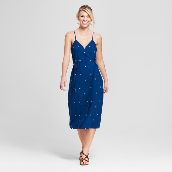 Women's Floral Wrap Dress - Universal Thread Indigo Print