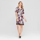 Women's Floral Print Button Front Lace Trim Dress - Chiasso - Burgundy