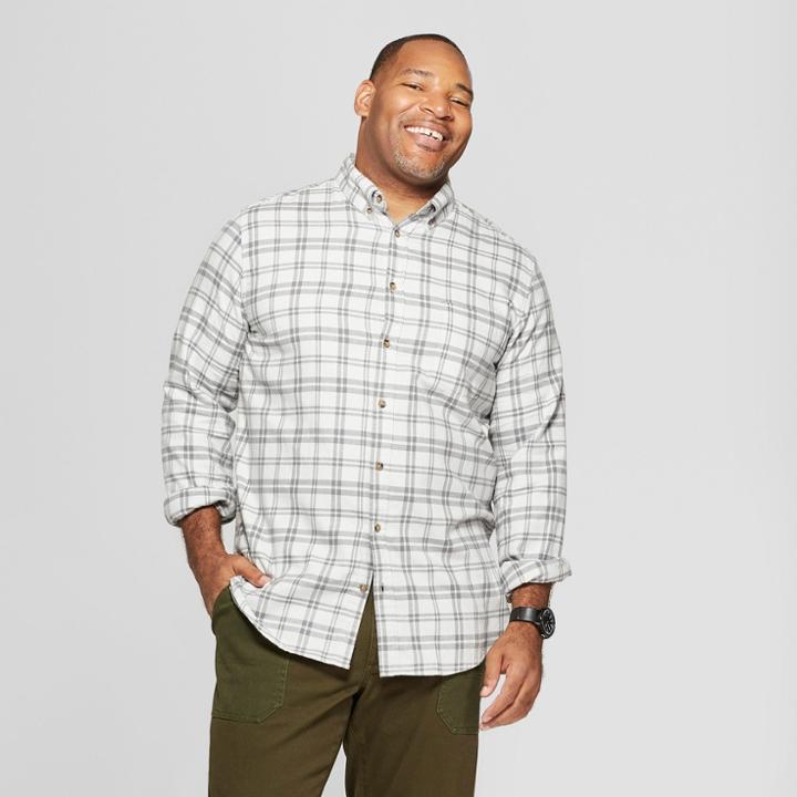 Men's Tall Plaid Standard Fit Long Sleeve Pocket Flannel Collared Button-down Shirt - Goodfellow & Co Agate Gray
