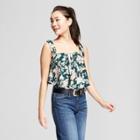 Women's Floral Print Crop Top Tie Tank - Xhilaration Green