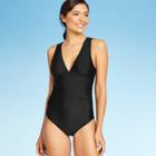 Women's Lace-up Back High Coverage One Piece Swimsuit - Kona Sol Black