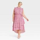 Women's Plus Size Sleeveless Ruffle Dress - Who What Wear Pink Ikat