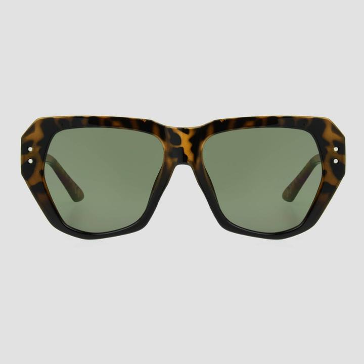 Women's Tortoise Shell Print Rectangle Sunglasses - Universal Thread Black