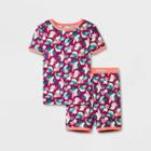 Girls' 2pc Bird Floral 100% Cotton Snug Fit Pajama Set - Cat & Jack Dark Red