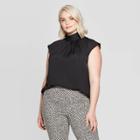 Women's Plus Size Sleeveless High Neck Back Button Blouse - Who What Wear Black