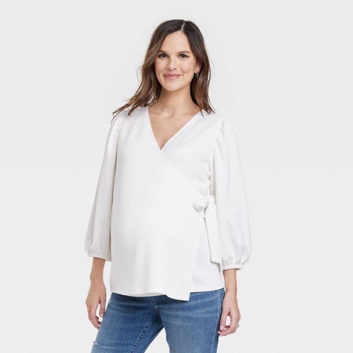 3/4 Sleeve Wrap Maternity Top - Isabel Maternity By Ingrid & Isabel Cream