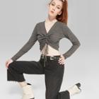 Women's Long Size Waffle Gathered Tie Front Top - Wild Fable Charcoal (grey)