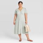 Women's Plus Size Polka Dot Short Sleeve Button-front Dress - Universal Thread Green 1x, Women's,