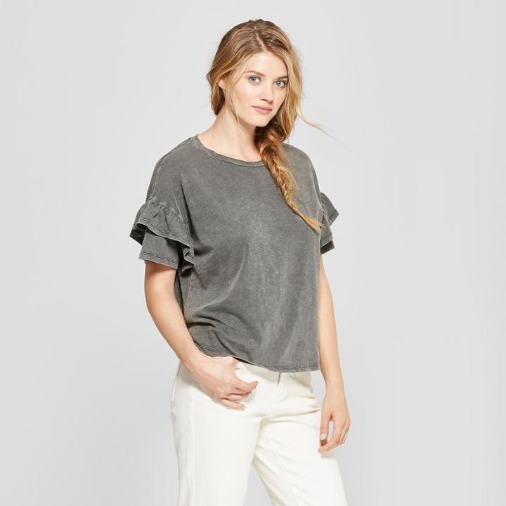 Women's Ruffle Sleeve T-shirt - Universal Thread Gray
