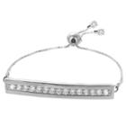 Distributed By Target Adjustable Bracelet With Clear Cubic Zirconia On Bar In Silver Plate - Clear/gray