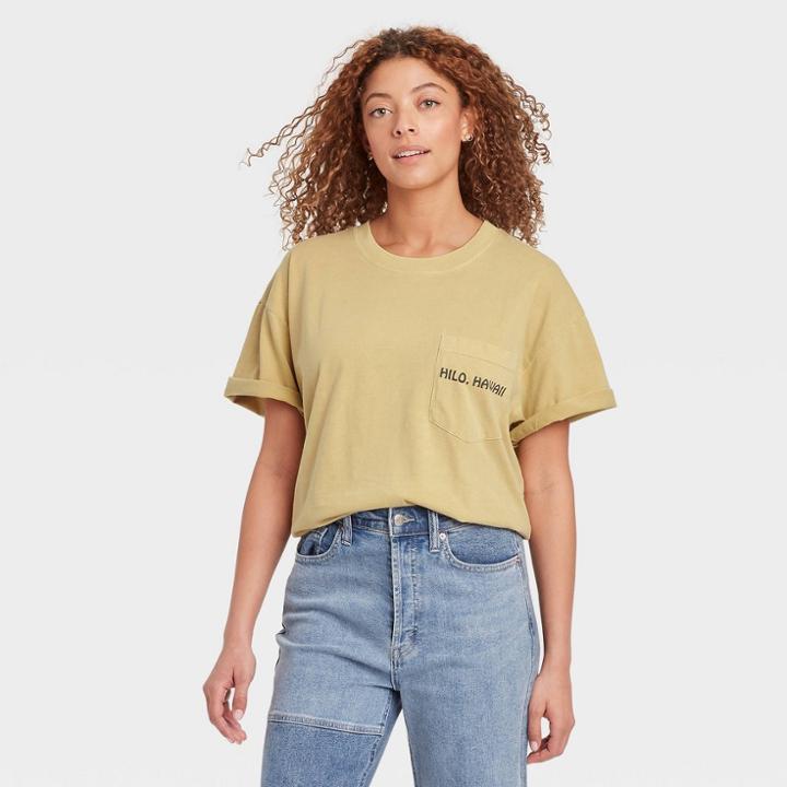 Mighty Fine Women's Big Island Aloha Short Sleeve Graphic T-shirt - Tan