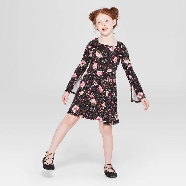 Girls' Square Neck Knit Dress - Art Class Black