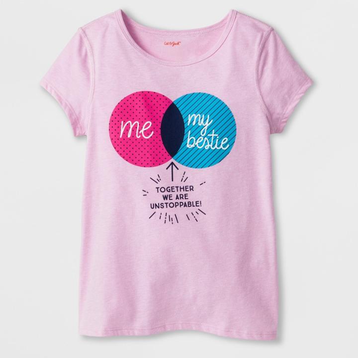 Girls' Adaptive Short Sleeve Besties Graphic T-shirt - Cat & Jack Light Pink