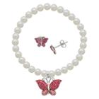 Prime Art & Jewel Children's Sterling Silver White Shell Pearl And Crystal Cupcake Stud And Bracelet Combo, Women's,