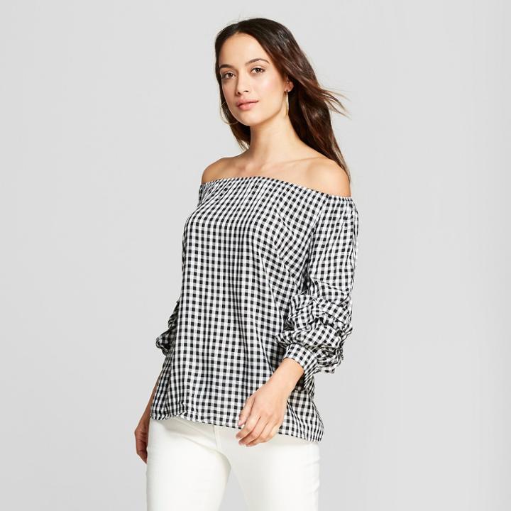 Johnpaulrichard Women's Gingham Statement Sleeve Blouse - John Paul Richard - Black/white