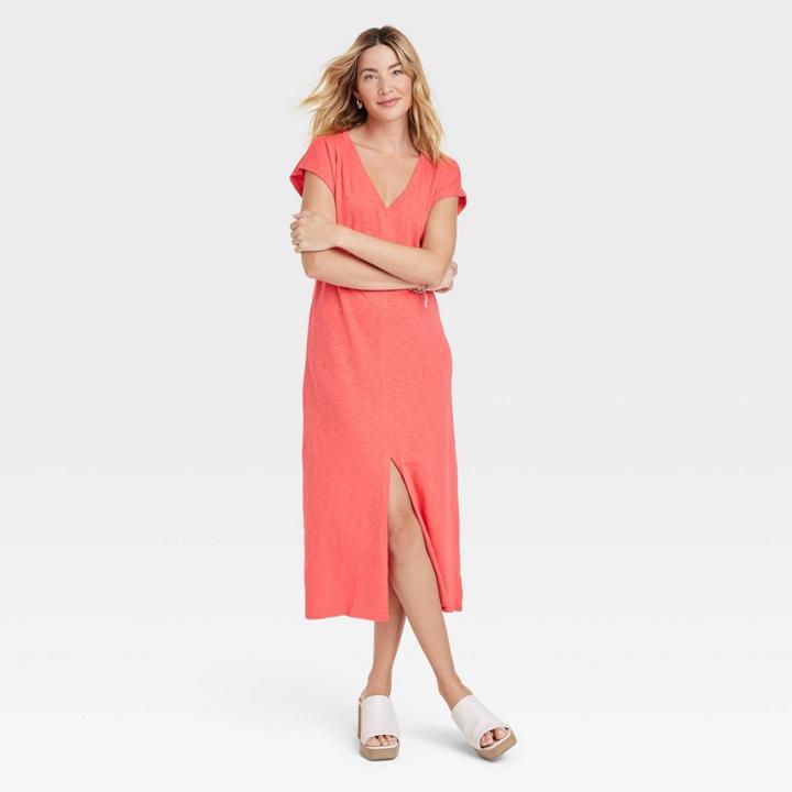 Women's Short Sleeve V-neck Knit Dress - Universal Thread Red