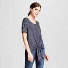 Women's Short Sleeve Striped Knit Tie Front Top - Vanity Room Blue/white