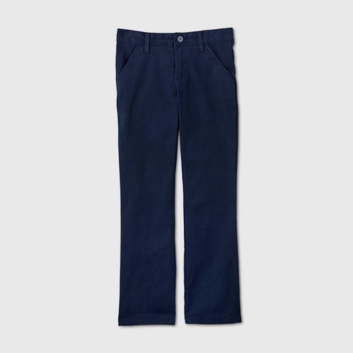 Girls' Flat Front Stretch Uniform Bootcut Fit Pants - Cat & Jack Navy