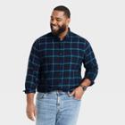 Men's Tall Standard Fit Plaid Lightweight Flannel Long Sleeve Button-down Shirt - Goodfellow & Co Xavier Navy
