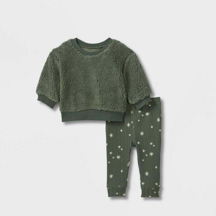Grayson Collective Baby Cozy Sherpa Pullover & Leggings Set - Green Newborn