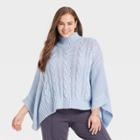 Women's Plus Size Knit Cable Poncho - A New Day Blue