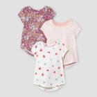 Toddler Girls' 3pk Floral/striped/heart Short Sleeve T-shirt - Cat & Jack Pink/cream
