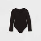 Girls' Long Sleeve Cinched Front Bodysuit - Art Class Black