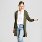 Women's Belted Open Cardigan - A New Day Heather Olive (green)