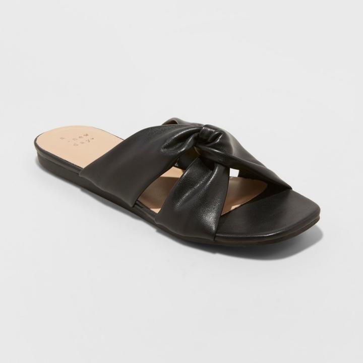 Women's Rayna Knotted Slide Sandals - A New Day Black
